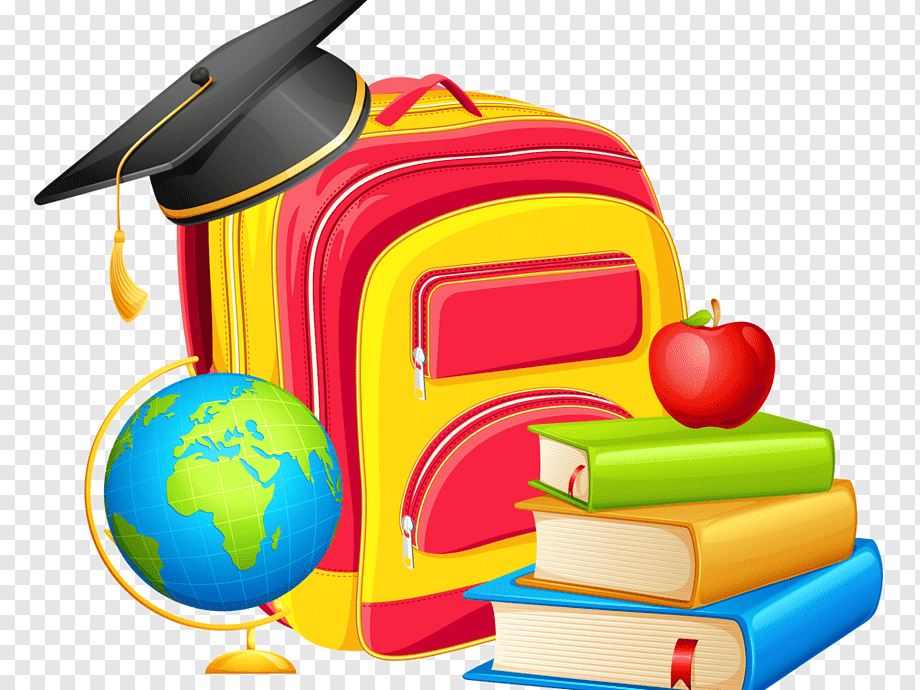 Backpack with books, a globe and a grad cap on  it.