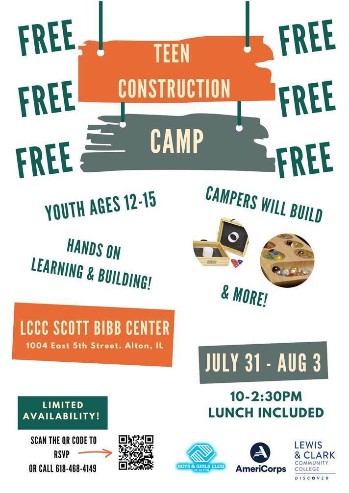 Free Teen Construction camp Youth Ages 12-15 Hands on Learning and Building