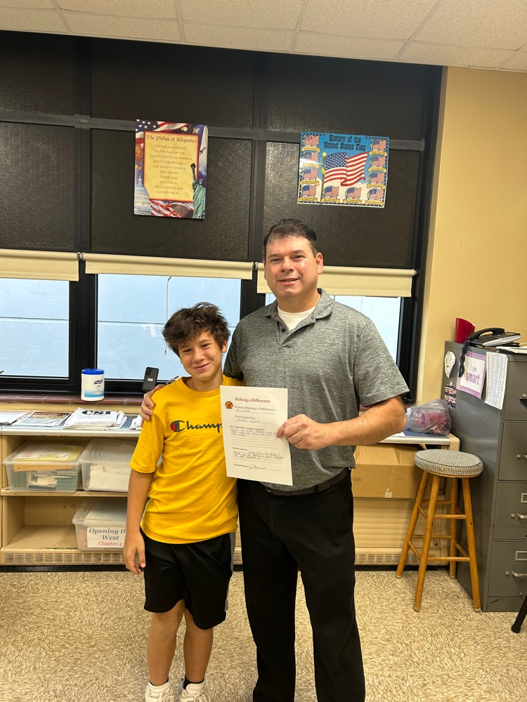Mr. Keller with the student who nominated him- Dominic England.